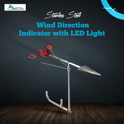 Marine City 316 Indicador de dirección del viento de mástil de velero marino de acero inoxidable 14-1/2" Ambos con luz LED de acero inoxidable para indicador de dirección del viento (MC79751016+MC29931011)