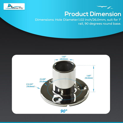 Marine City 316 Stainless Steel Boat Hand Railing Fittings – 1” Round Base