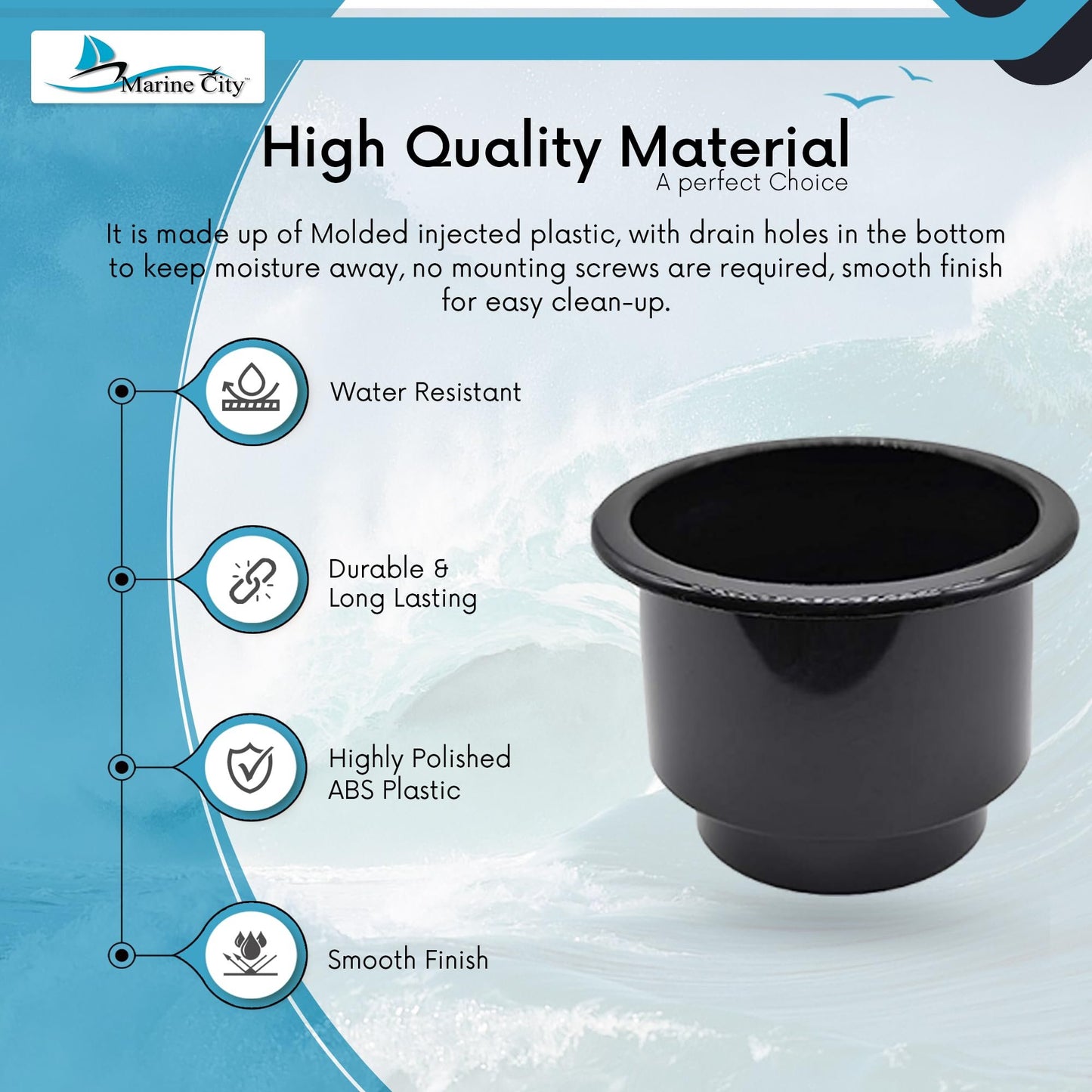 MARINE CITY Portavasos/bebidas de plástico negro con orificio de drenaje desplazado (1 PC)