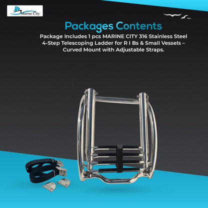 Marine City 4-Step Telescoping Boat Ladder – 316 Stainless Steel, Curved R10” MARINE CITY