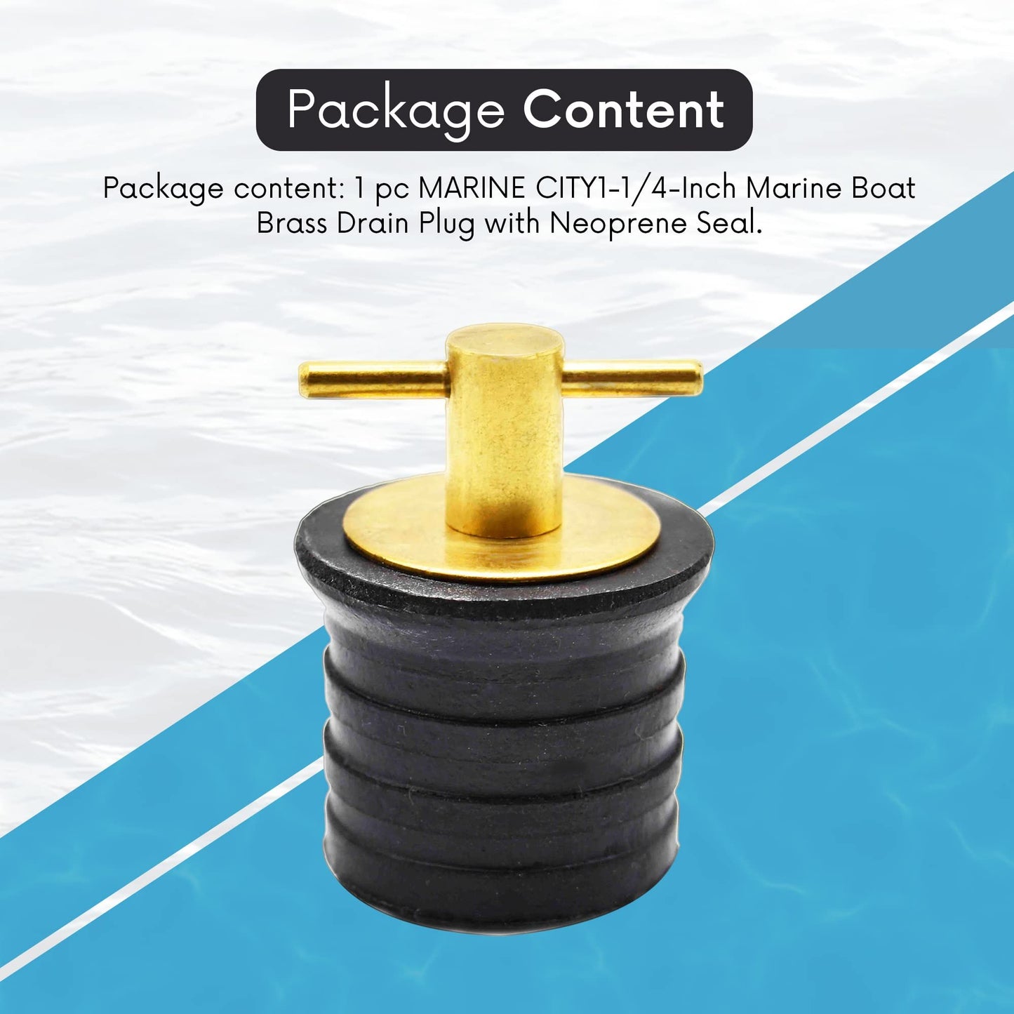 Marine City 1-1/4” Brass Drain Plug with Neoprene Seal – Rust-Proof, Waterproof