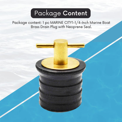 Marine City 1-1/4” Brass Drain Plug with Neoprene Seal – Rust-Proof, Waterproof
