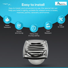 Marine City 304 Stainless Steel Hose Vent, 3” Diameter, Polished Louvered Design