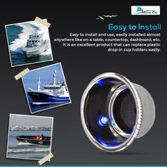 Marine City Stainless Steel LED Drink Cup Holder with Drain – 3 Blue LED Lights