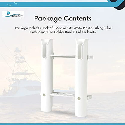 Marine City White Plastic Flush Mount Fishing Rod Holder Rack – 2 Link, 12” Tube Marine City Hardware