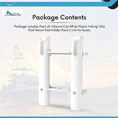 Marine City White Plastic Flush Mount Fishing Rod Holder Rack – 2 Link, 12” Tube