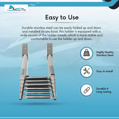 MARINE CITY 6-Step Telescoping Swim Ladder – 304 Stainless Steel, Wide Pedals MARINE CITY