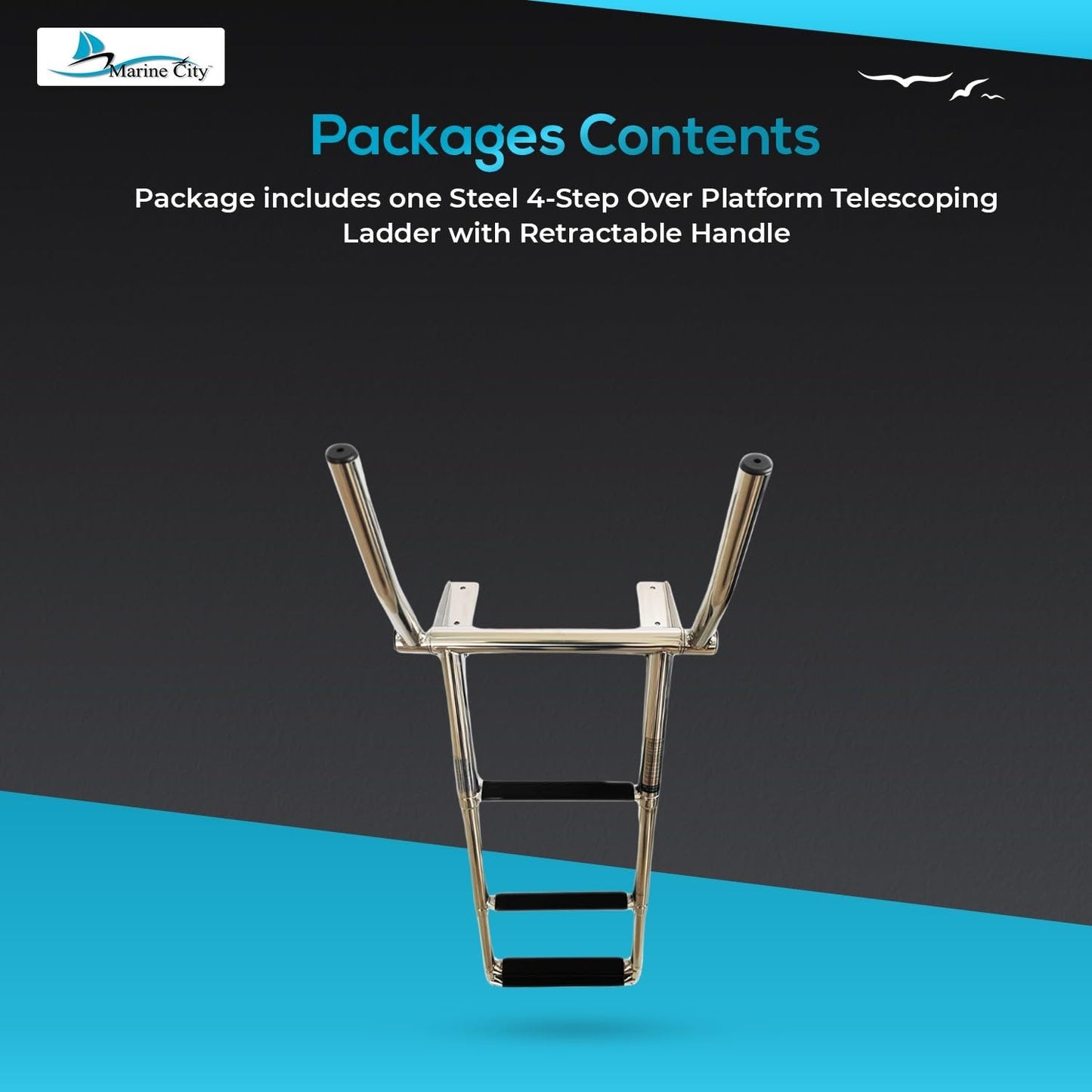 Marine City 316 Stainless Steel 4-Step Telescoping Over-Platform Ladder MARINE CITY