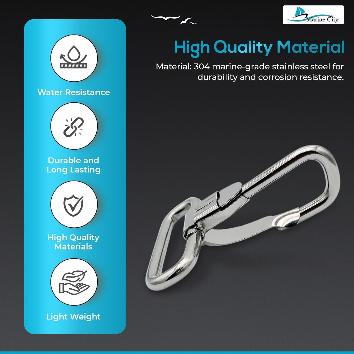 Marine City Stainless Steel Rectangular Buckle with Snap Hook – Heavy-Duty MARINE CITY