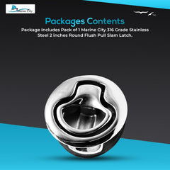 Marine City Round Flush Pull Slam Latch 2 Inch 316 Stainless Steel Flush Handle