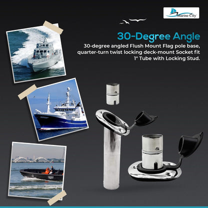 Marine City Swivel Rod Holder–Stainless Steel, Fits 30°/60°/90° Rod Holders-2Pcs Marine City
