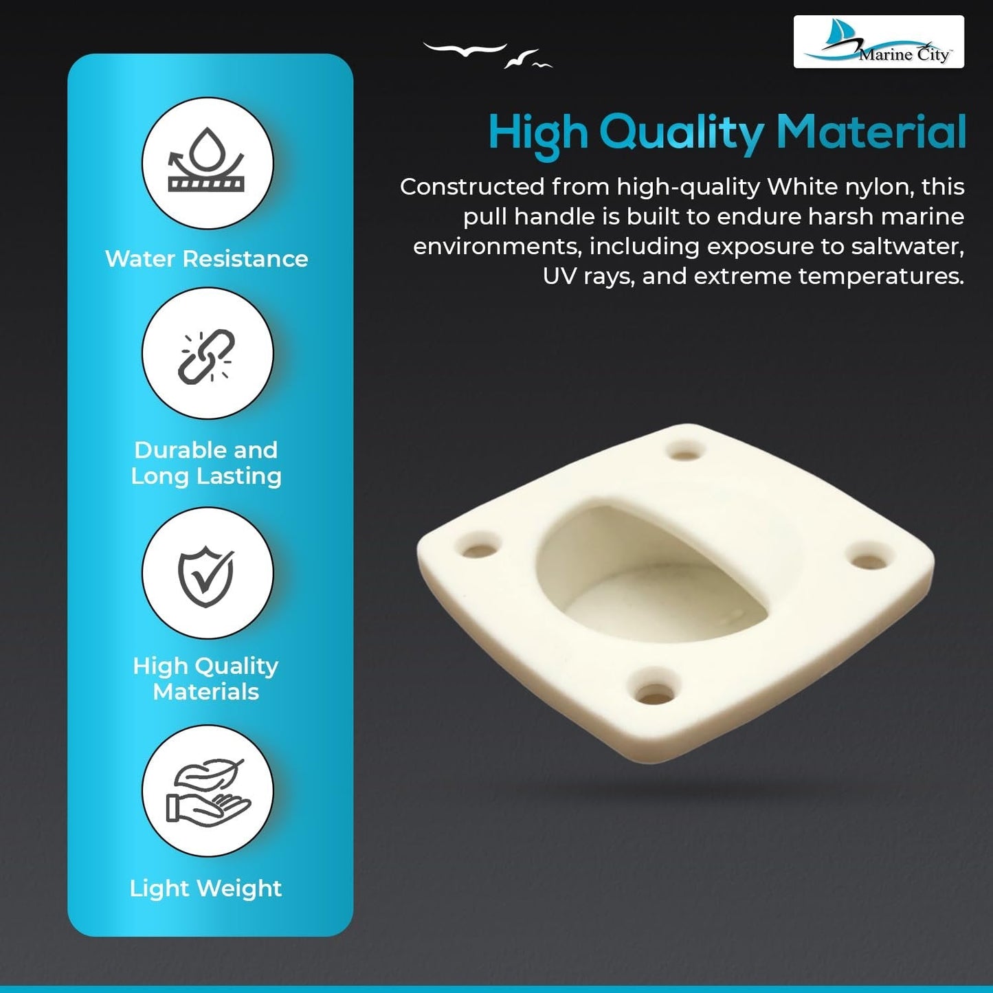 Marine City Nylon Pull Handle – White Corrosion-Resistant Marine Grab Handle MARINE CITY