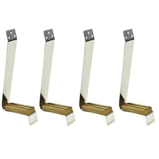 Marine City Teak Mast Step – Stainless Steel with Anti-Skid 12" x 5" Teak Pad