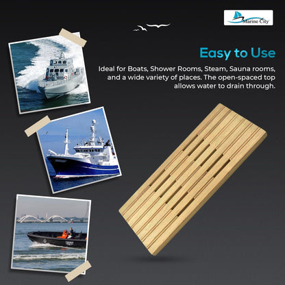 Marine City Banco plegable de teca para montaje en pared con ranuras para barco, cuarto de ducha, vapor, sala de sauna (30 pulgadas x 13 pulgadas)