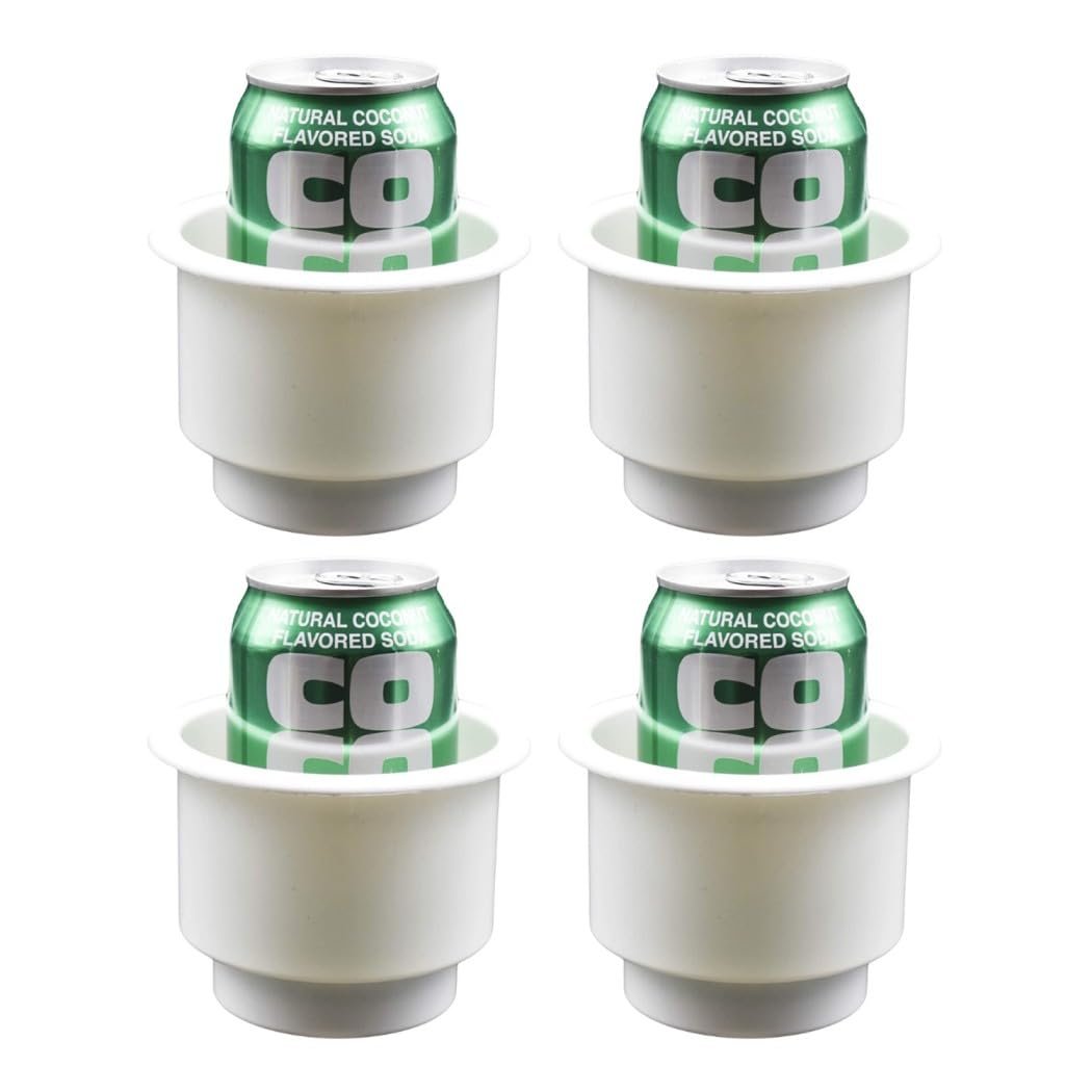 Marine City ABS White Plastic Cup Holder with Center Drain – Flush Mount Holder Marine City