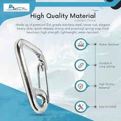 Marine City 316 Stainless Steel Carabiner Spring Snap Hook Boat (4 inches)