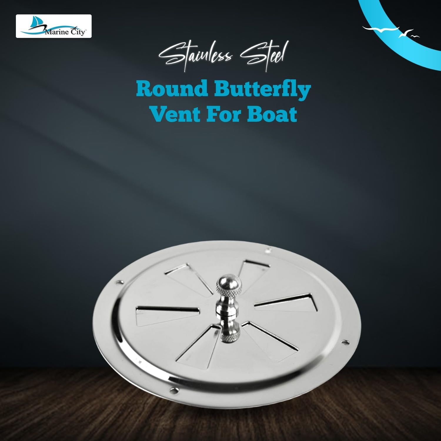 Marine City 4”Stainless Steel Round Butterfly Vent with Center Knob–Shutter Vent Marine City Hardware