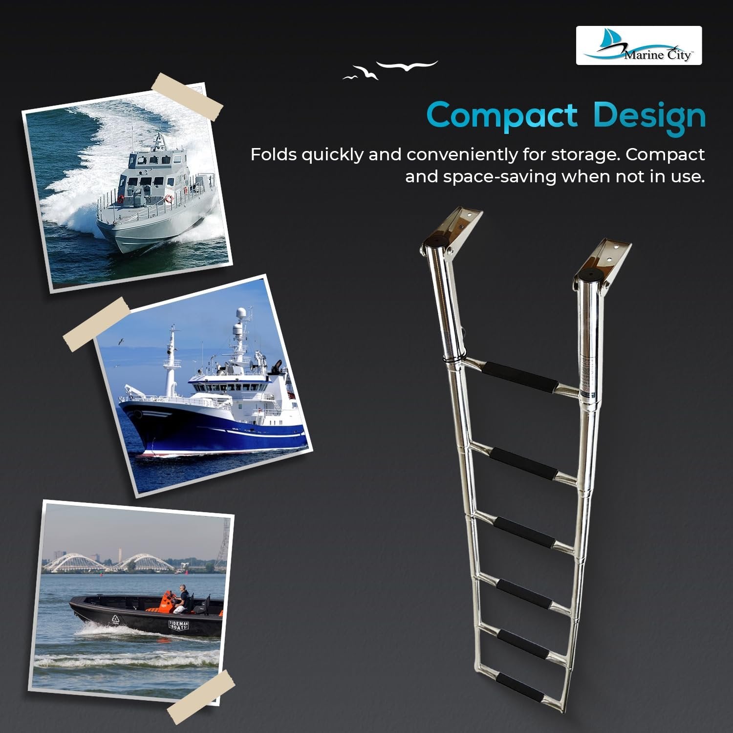 Marine City 6-Step Telescoping Swim Ladder, 304 Stainless Steel, 400 lb Capacity MARINE CITY
