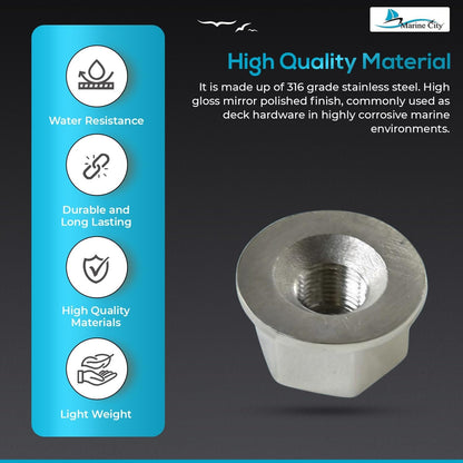 MARINE CITY Steering Wheel Mounting Nut – 316 Stainless Steel, 18-5/8” Thread Marine City Hardware