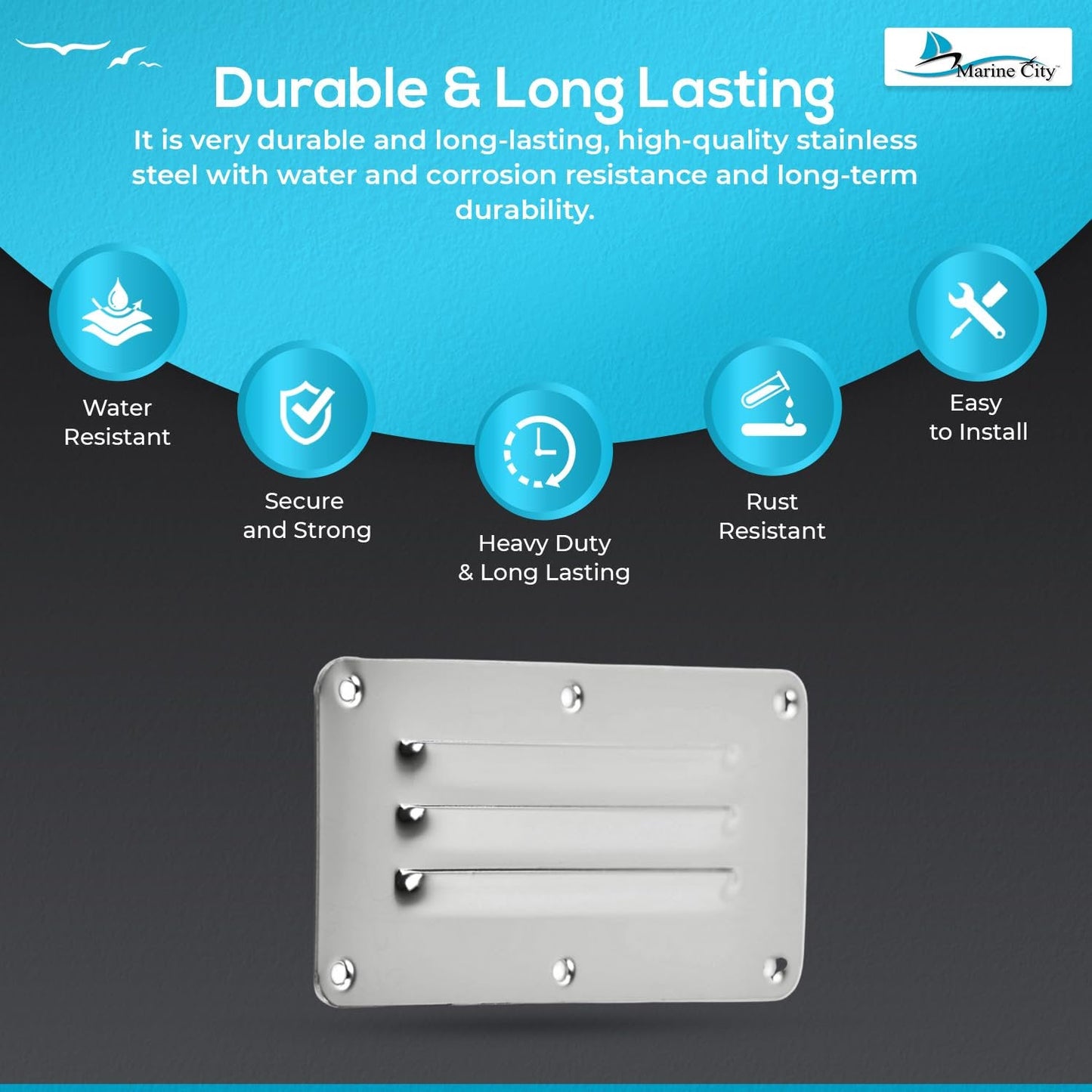 Marine City 304 Stainless Steel Rectangular Stamped Louvered Vent – 2-1/2” × 5” Marine City Hardware