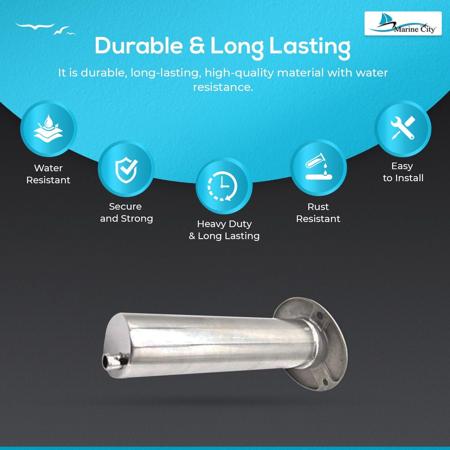 Marine City Stainless Steel Flush-Mount Fishing Rod Holder with Drain (4 Pcs)