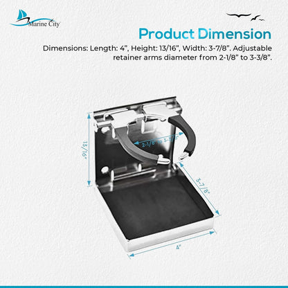 Marine City Adjustable Folding Cup Holder – 304 Stainless Steel Polished (Small) Marine City