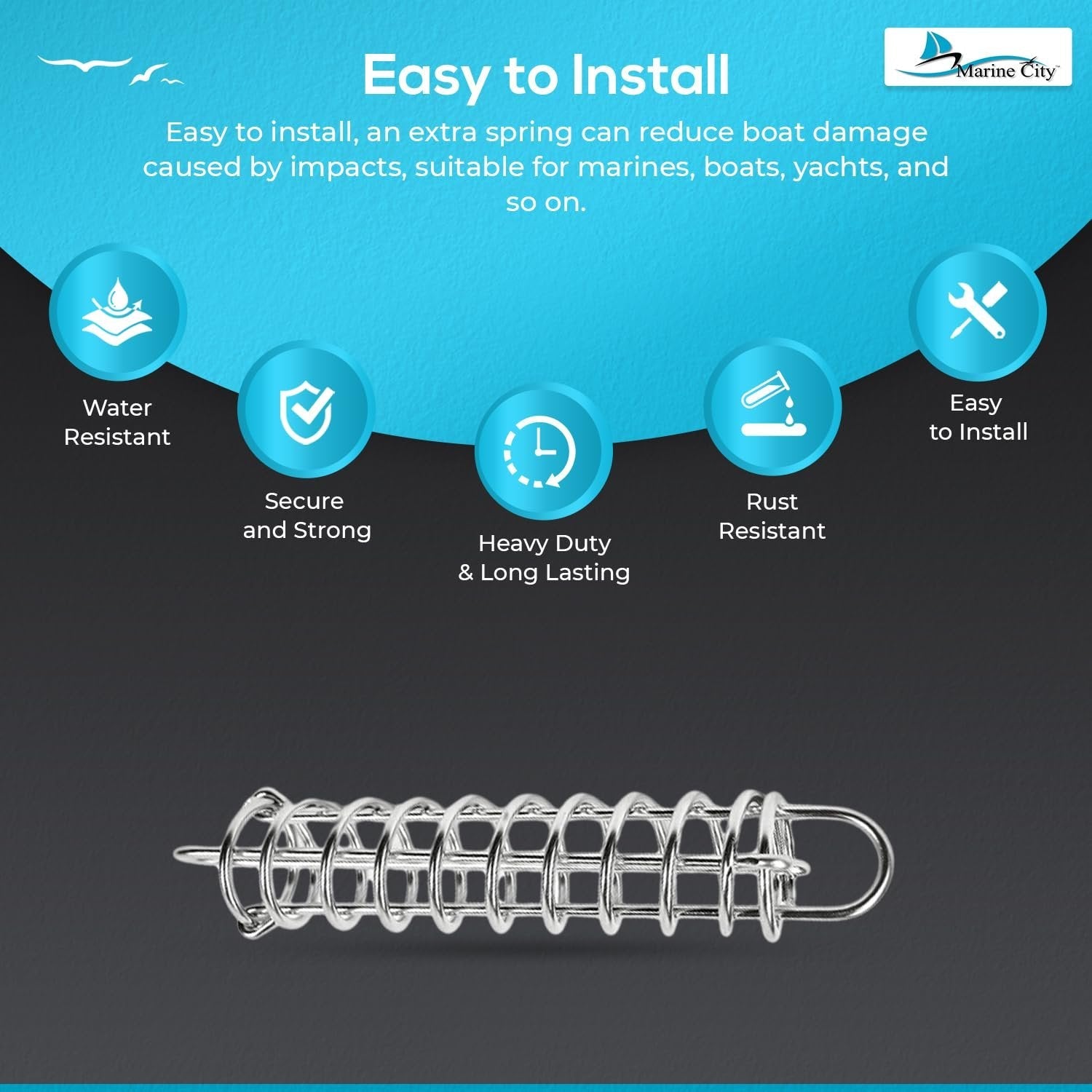 Marine City Boat Anchor Dock Line Mooring Spring – 304 Stainless Steel,13-3/16" Marine City