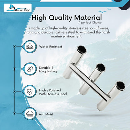 Marine City 3-Link Fishing Tube Rod Holder Rack – Stainless Steel for Boats