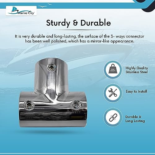 Marine City 304 Stainless Steel Tee Connector Hand Rail Fittings – (Pack of 2)
