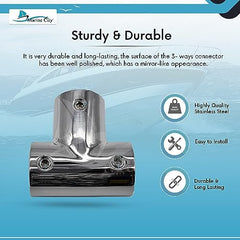 Marine City 304 Stainless Steel Tee Connector Hand Rail Fittings – (Pack of 2)