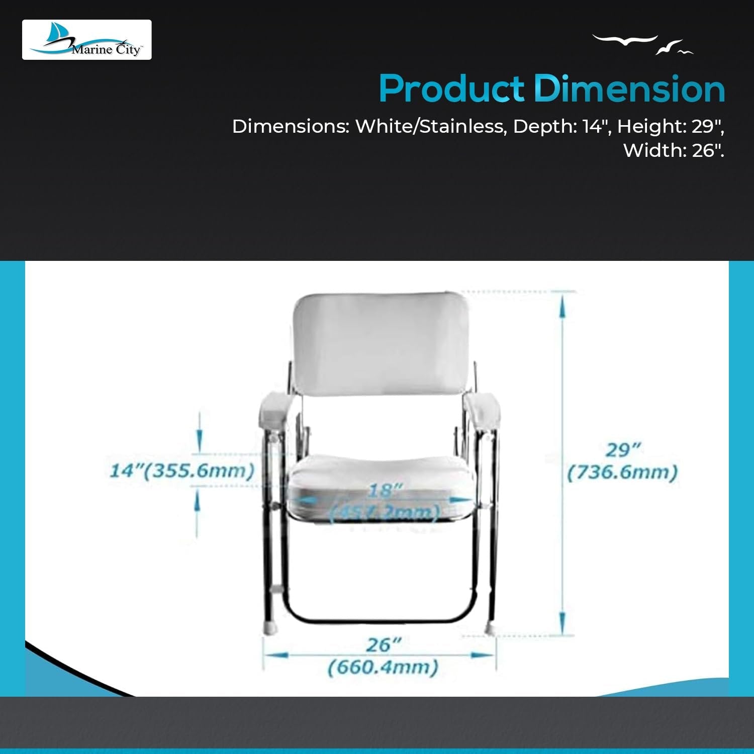 MARINE CITY Aluminum Folding Boat Deck Chair with Cushioned Foam Padding Marine City Hardware