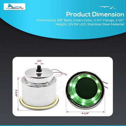 Marine City Portavasos de acero inoxidable con 8 LED, color verde, con drenaje para barco, RV, mesa de póquer, encimera, tablero