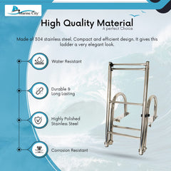 Marine City Telescoping 1+4 Step Folding Ladder with Handrails Stainless Steel