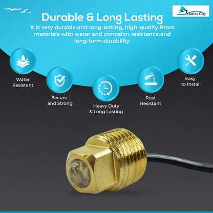 Marine City Underwater LED Light Brass Drain Plug – 12V LED, for Boat (White) Marine City