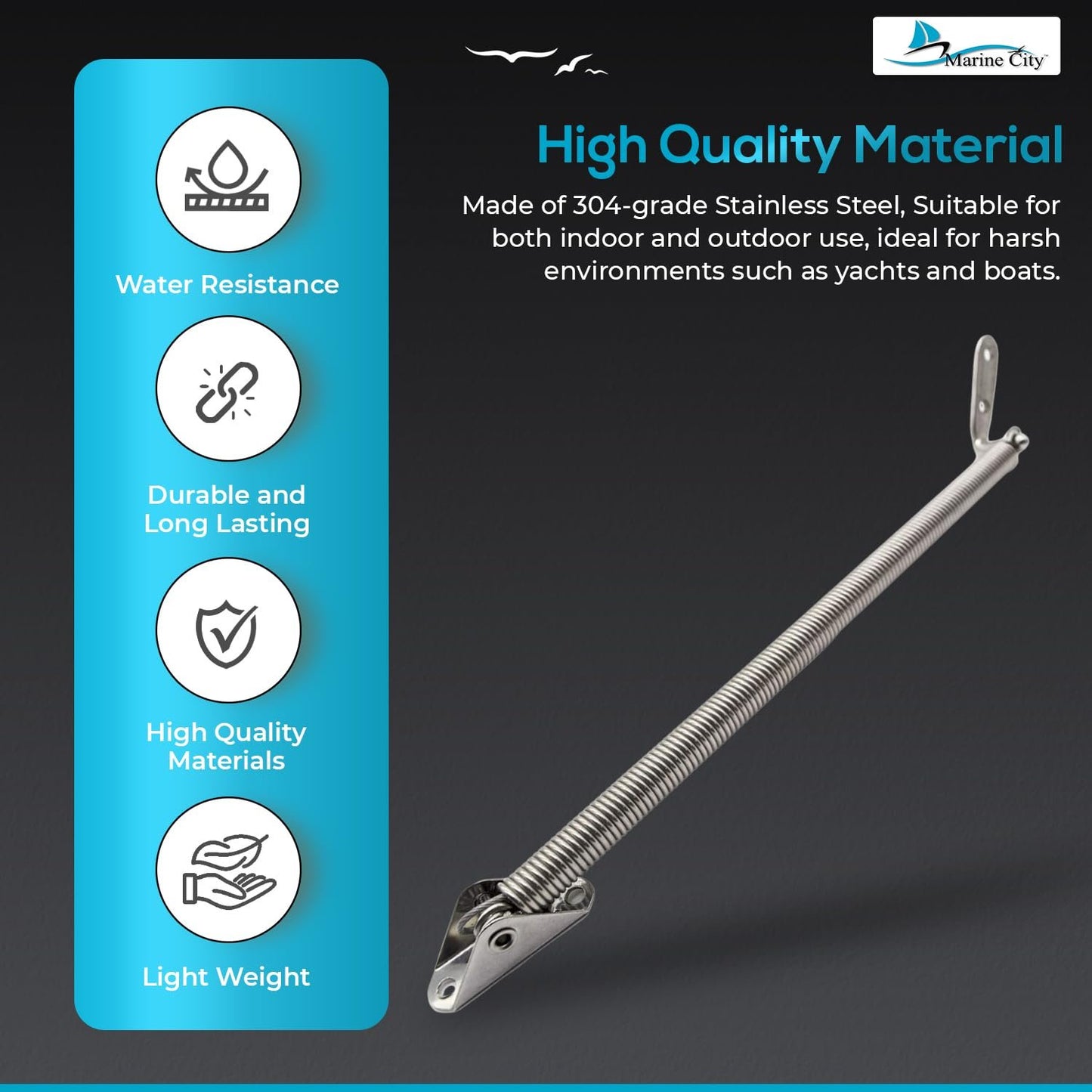Marine City Ajustador de resorte de escotilla de servicio pesado marino de acero inoxidable 304 con perno en U y placa en forma de L 8-7/16"(214,0 mm)