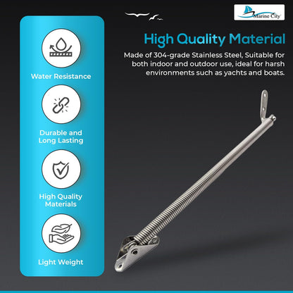 Marine City Ajustador de resorte de escotilla de servicio pesado marino de acero inoxidable 304 con perno en U y placa en forma de L 8-7/16"(214,0 mm)