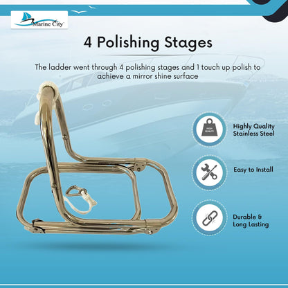 MARINE CITY Escalera plegable de 3 escalones de acero inoxidable de grado 304 con cuerda para marines – Barcos – Yates – Accesorios (paquete de 1)