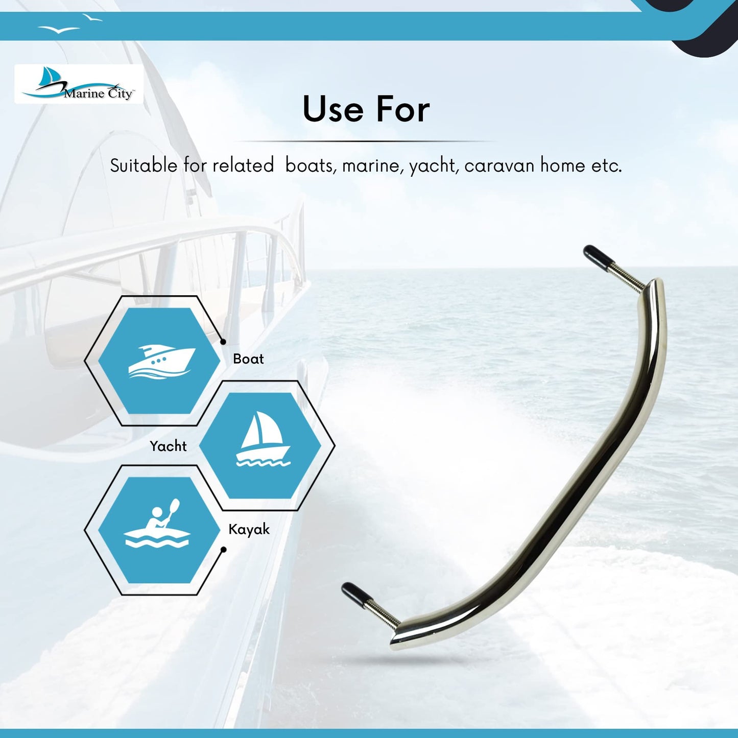 Marine City 11” Stainless Steel Oval Tube Boat Handrail with Flange & Studs