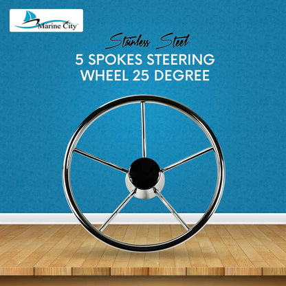 Marine City 5-Spoke Stainless Steel Steering Wheel – 304 Corrosion-Resistant