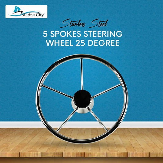 Marine City 5-Spoke Stainless Steel Steering Wheel – 304 Corrosion-Resistant