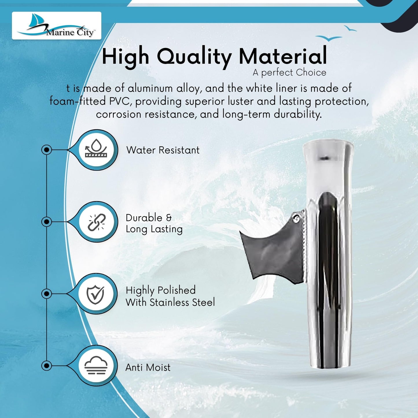 MARINE CITY Adjustable Fishing Rod Holder – Aluminum Flared Weld On (Pack of 2) Marine City Hardware