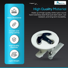 Marine City Nylon White Round Hatch Flush Pull Stem Latch – 316 Stainless Steel