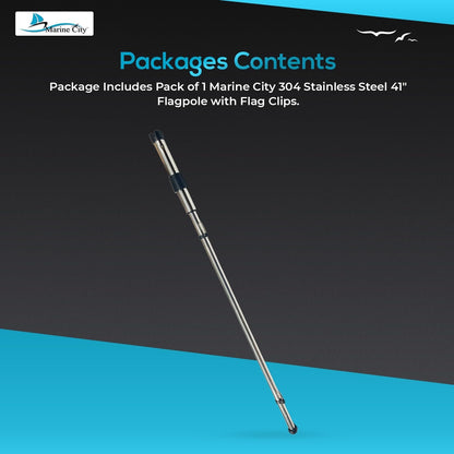 Marine City 304 Stainless Steel 41” Flagpole with Clips – 1.25” Base Diameter MARINE CITY