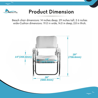 Marine City Aluminum Portable Folding Boat Deck Chair – Cushioned Foam Seat Marine City