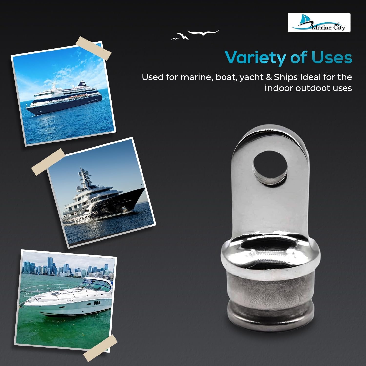 Marine City 316 Stainless Steel Bimini Top Round Inside Eye End Fits 1” Tubes Marine City Hardware