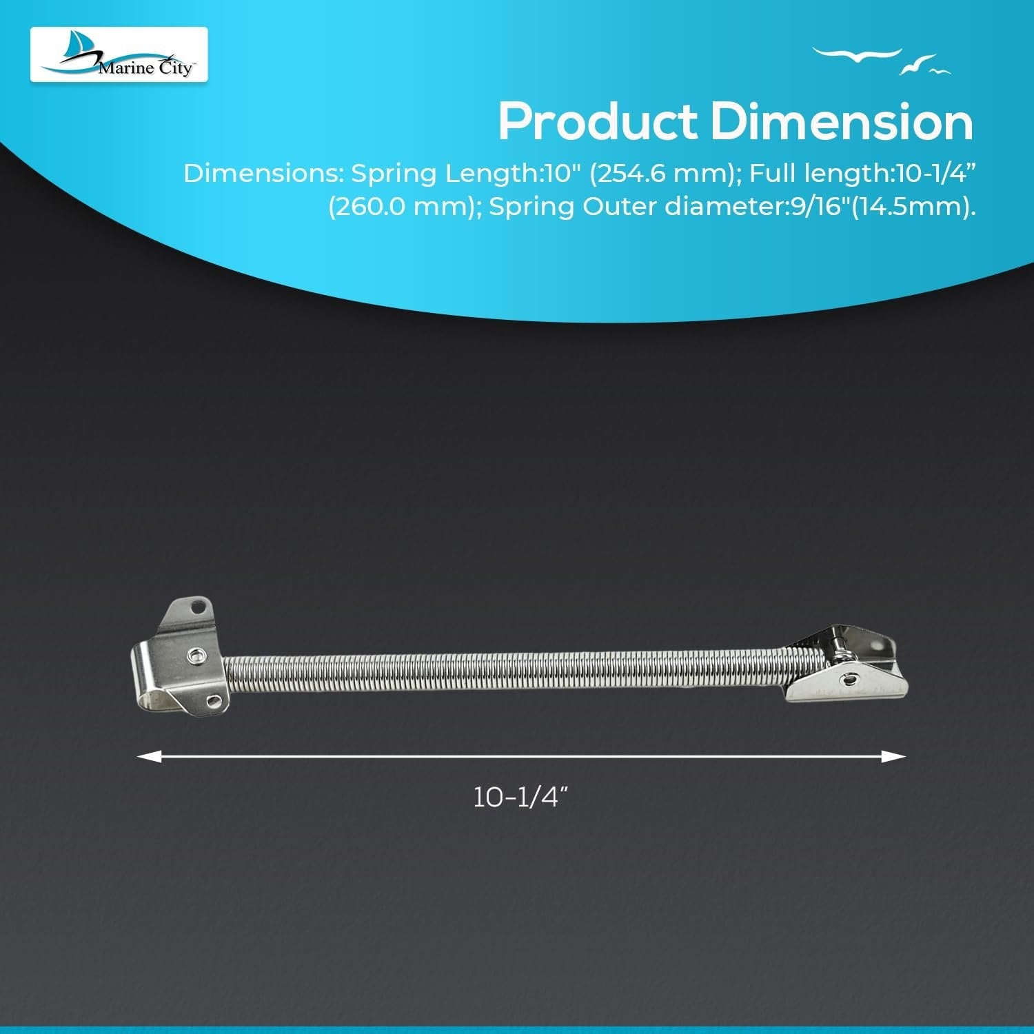Marine City 10-1/4" Hatch Holder Adjuster–304 Stainless Steel Spring Lid Support Marine City