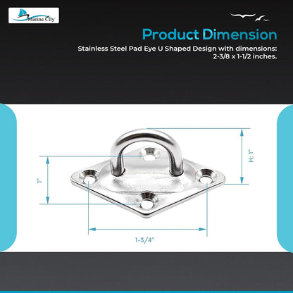 Marine City U-Shaped Pad Eye – Polished Stainless Steel, 2-3/8 x 1-1/2"