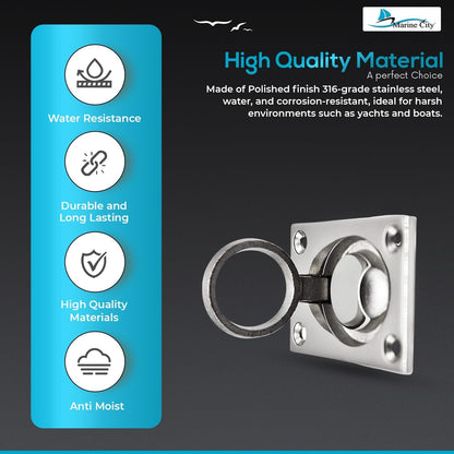 Marine City Locker Lift Pull Ring Handle – 316 Stainless Steel, 4-Point Fixing Marine City Hardware