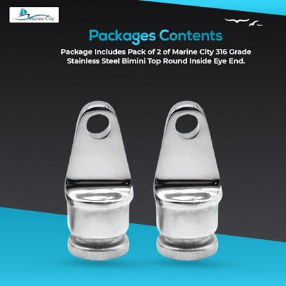 Marine City 316 Stainless Steel Bimini Top Round Inside Eye End (Pack of 2)