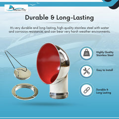 Marine City 4-Inch Round Red Cowl Vent with Deck Plate – 304 Stainless Steel
